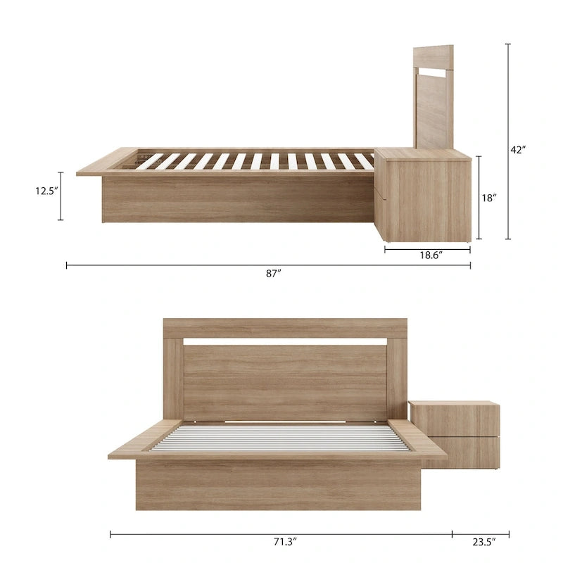Malibu 3-Piece Bedroom Set with Bed, Headboard, and Nightstand