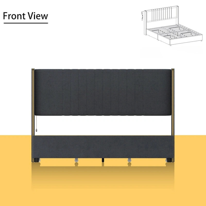 LED Platform Bed with Storage Drawer - Contemporary Bedroom Furniture