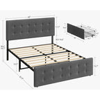 Linen Upholstered Bed Frame - Tufted - 4 Drawers - Adjustable Headboard