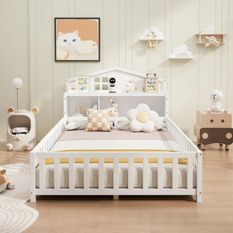 Full-size Floor Beds with Bookcases and Blackboards for Kids
