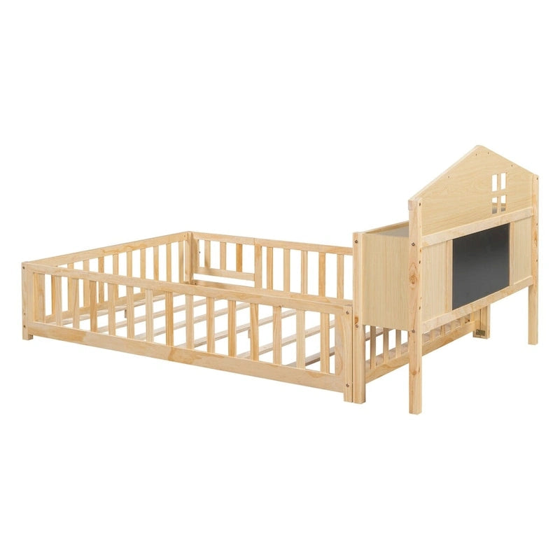 Full-size Floor Beds with Bookcases and Blackboards for Kids