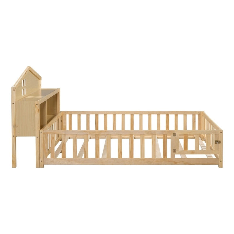 Full-size Floor Beds with Bookcases and Blackboards for Kids