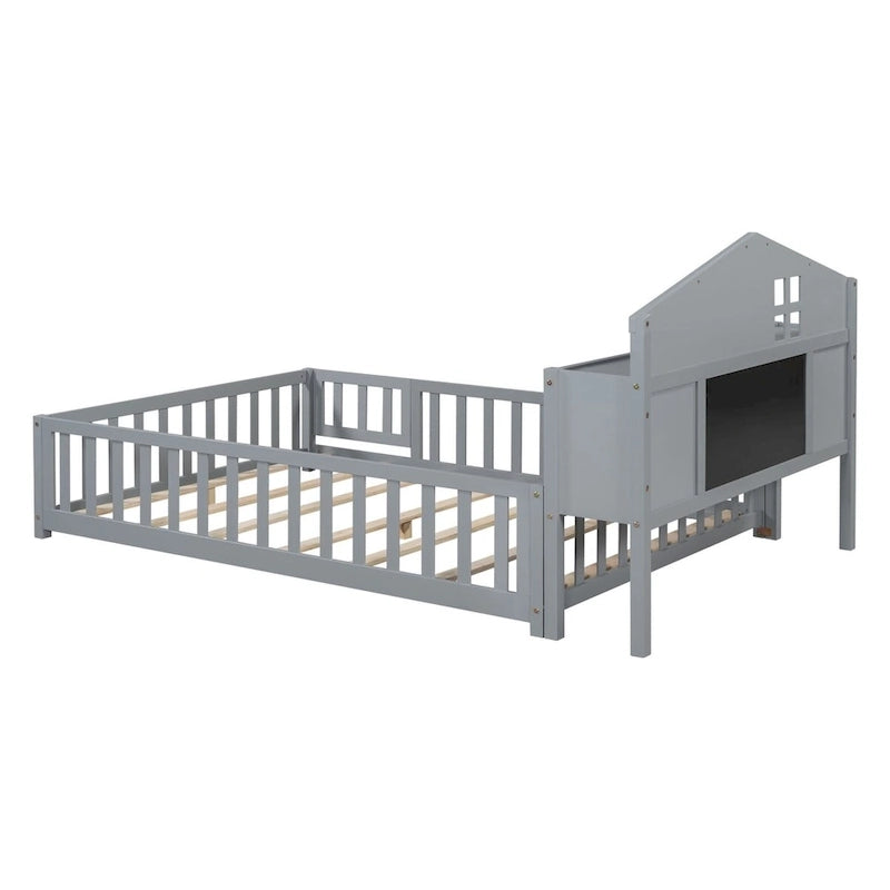 Full-size Floor Beds with Bookcases and Blackboards for Kids