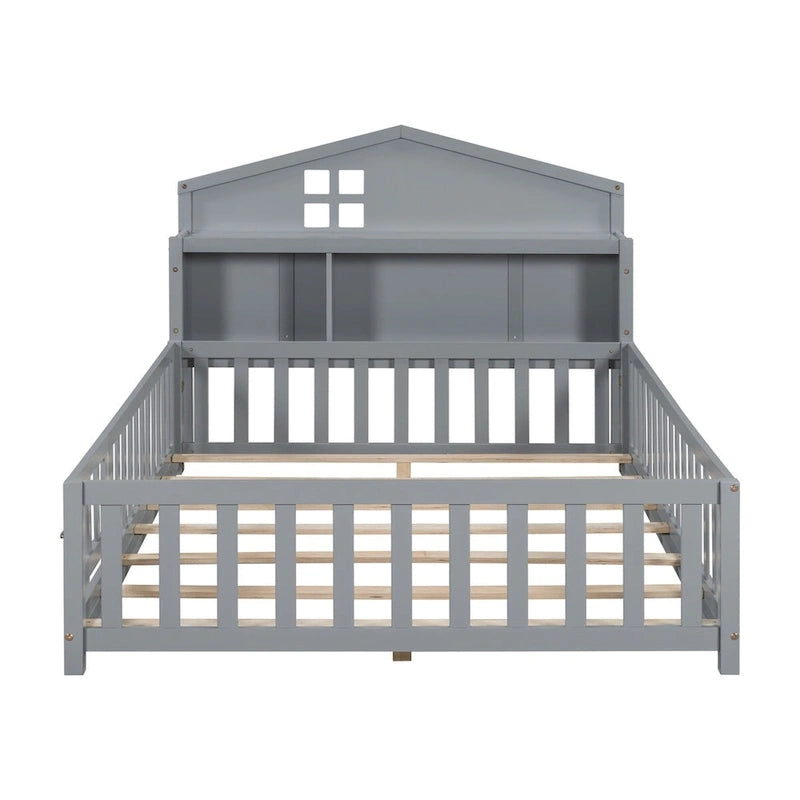 Full-size Floor Beds with Bookcases and Blackboards for Kids