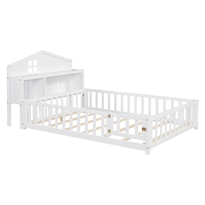 Full-size Floor Beds with Bookcases and Blackboards for Kids