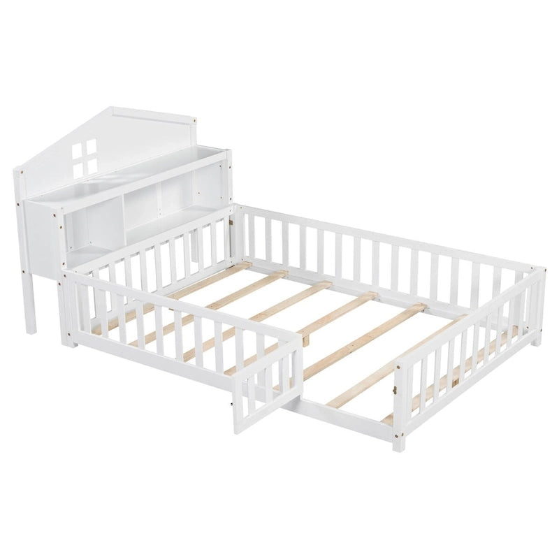 Full-size Floor Beds with Bookcases and Blackboards for Kids