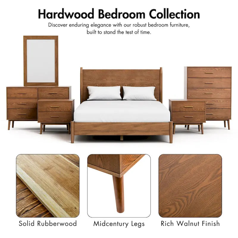 Beau Midcentury Walnut 2-Piece Dresser and Mirror Set