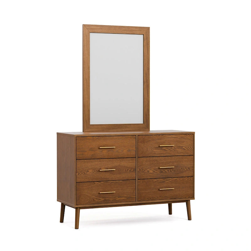 Beau Midcentury Walnut 2-Piece Dresser and Mirror Set
