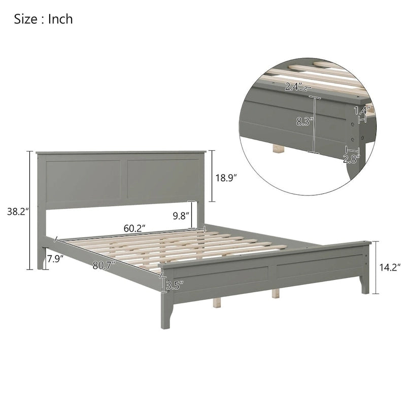 Queen Size Platform Bed, Modern Solid Wood Full Platform Bed Frame, No Box Spring Needed
