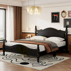 Queen Size Wood Platform Bed Frame,Retro Style Platform Bed with Wooden Slat Support