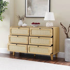 Modern Rattan Solid Wood Dresser with 6 Drawers for Bedroom