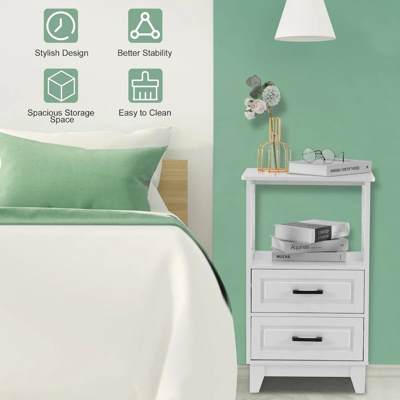 Royalcraft's 2-Drawer White Wooden Nightstands Storage Cabinet