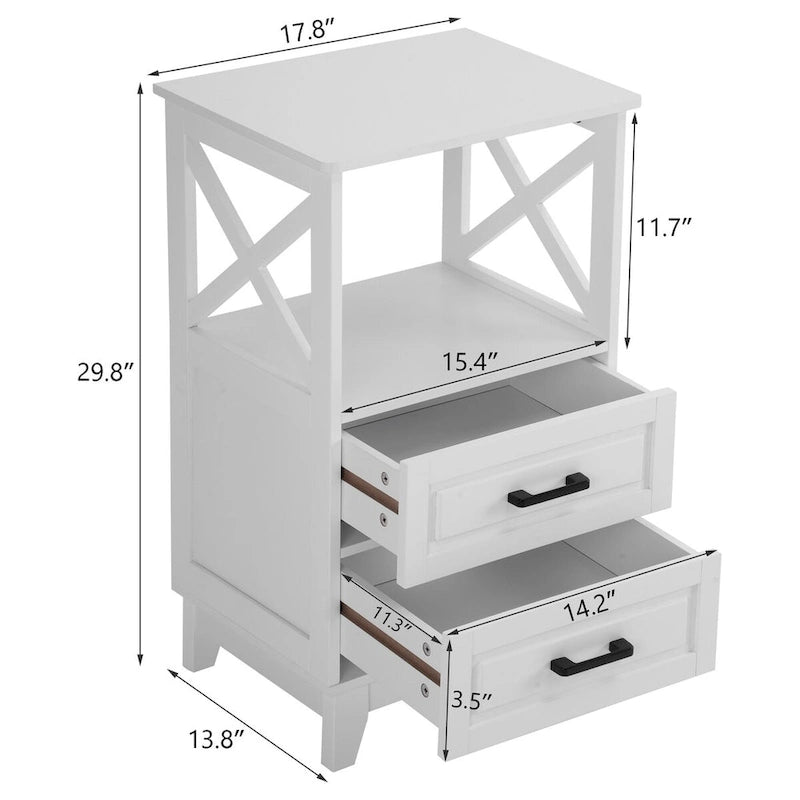 Royalcraft's 2-Drawer White Wooden Nightstands Storage Cabinet