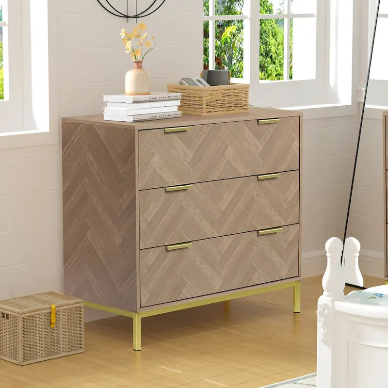 Anmytek Mid-Century Modern 3-Drawer Wood Dresser Natural Oak Chest of Drawers for Bedroom