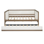Nestfair Full Size Upholstered Daybed with Trundle or 2 Drawers and Nailhead Decoration
