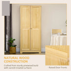 67 Pinewood Kitchen Pantry Storage Cabinet, Freestanding Cabinets with Doors and Shelf Adjustability, Soft-Close Mechanism