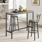 3 Pieces Bar Table and 2 Chairs Set, Industrial Style Bar Stools PU Upholstery Seat with Backrest
