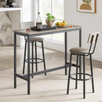 3 Pieces Bar Table and 2 Chairs Set, Industrial Style Bar Stools PU Upholstery Seat with Backrest