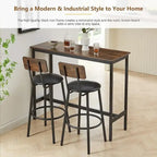 3 Pieces Bar Table and 2 Chairs Set, Industrial Style Bar Stools PU Upholstery Seat with Backrest