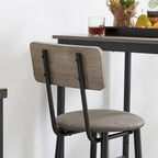 3 Pieces Bar Table and 2 Chairs Set, Industrial Style Bar Stools PU Upholstery Seat with Backrest