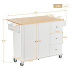 White Rolling Kitchen Island Solid Wood Top, Locking Wheels, Storage & More