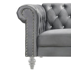 Ben 62 Inch Velvet Loveseat with Crystal Tufted Back, Grey