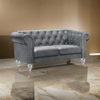 Ben 62 Inch Velvet Loveseat with Crystal Tufted Back, Grey