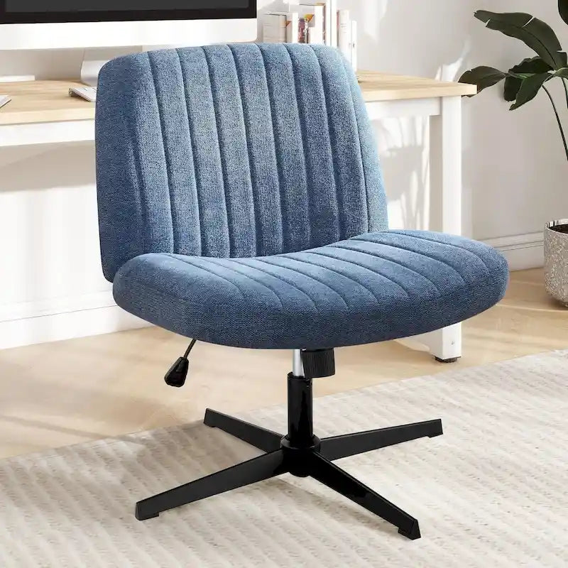 Home Office Desk Chair Criss Cross Legged Office, Wide Comfty Desk, Wheels Armless Computer Task, Swivel Vanity Home Chair