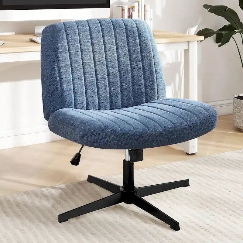 Home Office Desk Chair Criss Cross Legged Office, Wide Comfty Desk, Wheels Armless Computer Task, Swivel Vanity Home Chair