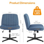Home Office Desk Chair Criss Cross Legged Office, Wide Comfty Desk, Wheels Armless Computer Task, Swivel Vanity Home Chair