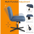 Home Office Desk Chair Criss Cross Legged Office, Wide Comfty Desk, Wheels Armless Computer Task, Swivel Vanity Home Chair
