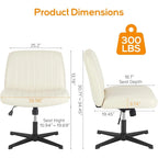 Home Office Desk Chair Criss Cross Legged Office, Wide Comfty Desk, Wheels Armless Computer Task, Swivel Vanity Home Chair