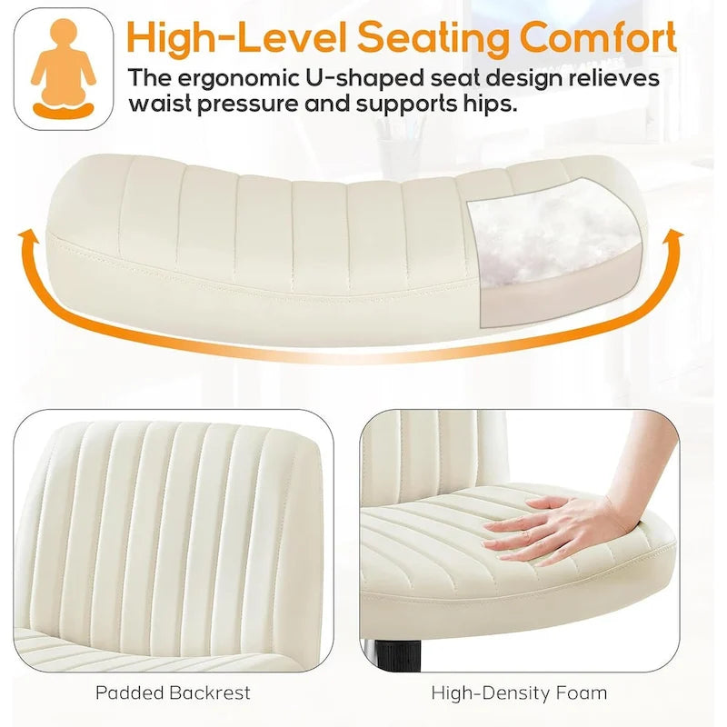 Home Office Desk Chair Criss Cross Legged Office, Wide Comfty Desk, Wheels Armless Computer Task, Swivel Vanity Home Chair