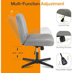 Home Office Desk Chair Criss Cross Legged Office, Wide Comfty Desk, Wheels Armless Computer Task, Swivel Vanity Home Chair