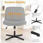 Home Office Desk Chair Criss Cross Legged Office, Wide Comfty Desk, Wheels Armless Computer Task, Swivel Vanity Home Chair