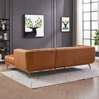 Kameron Luxury Modern Chesterfield Genuine Leather Sectional Couch in Cognac Tan