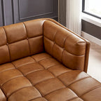 Kameron Luxury Modern Chesterfield Genuine Leather Sectional Couch in Cognac Tan
