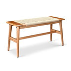 Grondin Boho Style Indoor Solid Oak Wood Bench with Woven Rope Seat and Mortise Tenon Joint for Entryway Bedroom Dining Room