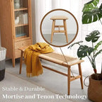 Grondin Boho Style Indoor Solid Oak Wood Bench with Woven Rope Seat and Mortise Tenon Joint for Entryway Bedroom Dining Room