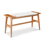 Grondin Boho Style Indoor Solid Oak Wood Bench with Woven Rope Seat and Mortise Tenon Joint for Entryway Bedroom Dining Room