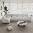 130.7 L-shape Chenille Modular Sofa Modern Sectional Semi-firm Sofa Couch with Ottoman