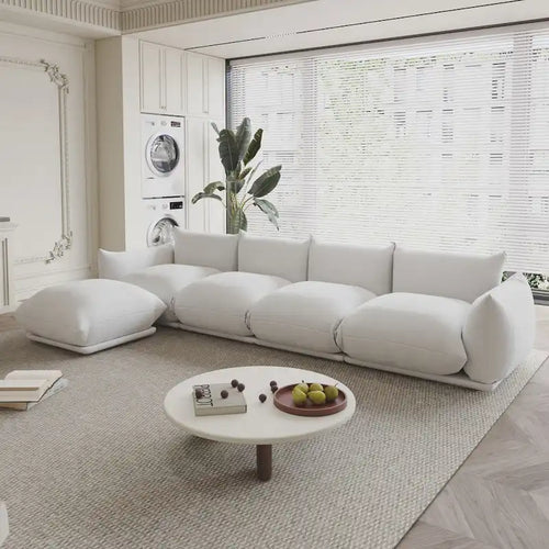 130.7 L-shape Chenille Modular Sofa Modern Sectional Semi-firm Sofa Couch with Ottoman