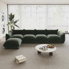 130.7 L-shape Chenille Modular Sofa Modern Sectional Semi-firm Sofa Couch with Ottoman