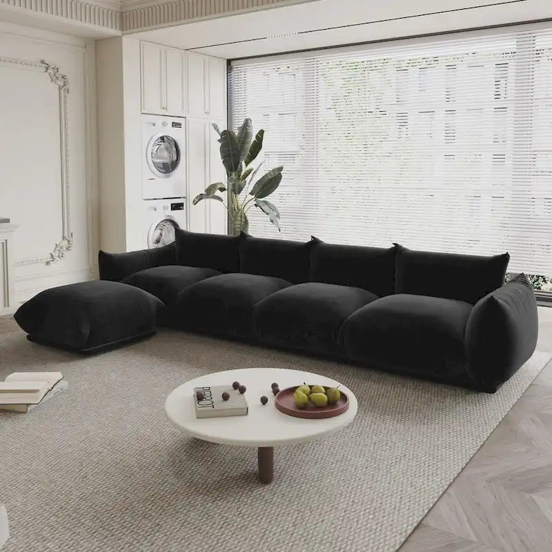130.7 L-shape Chenille Modular Sofa Modern Sectional Semi-firm Sofa Couch with Ottoman