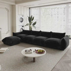 130.7 L-shape Chenille Modular Sofa Modern Sectional Semi-firm Sofa Couch with Ottoman