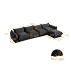 130.7 L-shape Chenille Modular Sofa Modern Sectional Semi-firm Sofa Couch with Ottoman