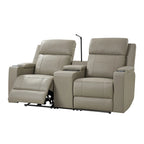 Victoria 71.26 Wide Genuine Leather Home Theater Seating with Ambient Lighting and Storage by HULALA HOME