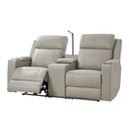 Victoria 71.26 Wide Genuine Leather Home Theater Seating with Ambient Lighting and Storage by HULALA HOME