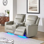 Victoria 71.26 Wide Genuine Leather Home Theater Seating with Ambient Lighting and Storage by HULALA HOME