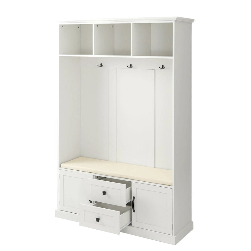 3-in-1 Design Hall Tree with 3 Hooks and Storage Bench - 47.24W x 70.9H x 15.74D